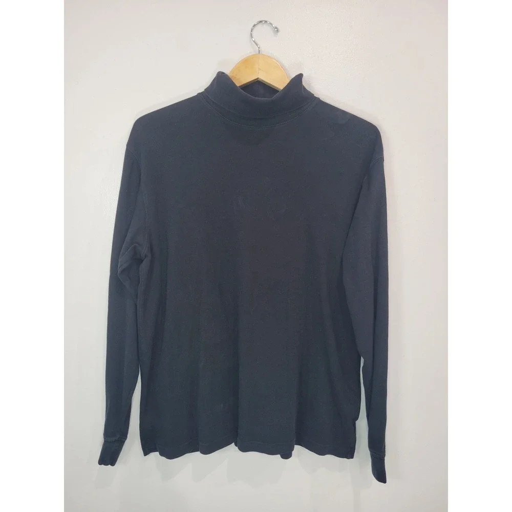 Mens Croft &‎ Barrow Black Long Sleeve Turtleneck Cotton Shirt Size L